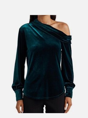 Ralph Lauren Pleated Velvet Off-the-Shoulder Top in Emerald Green NWT